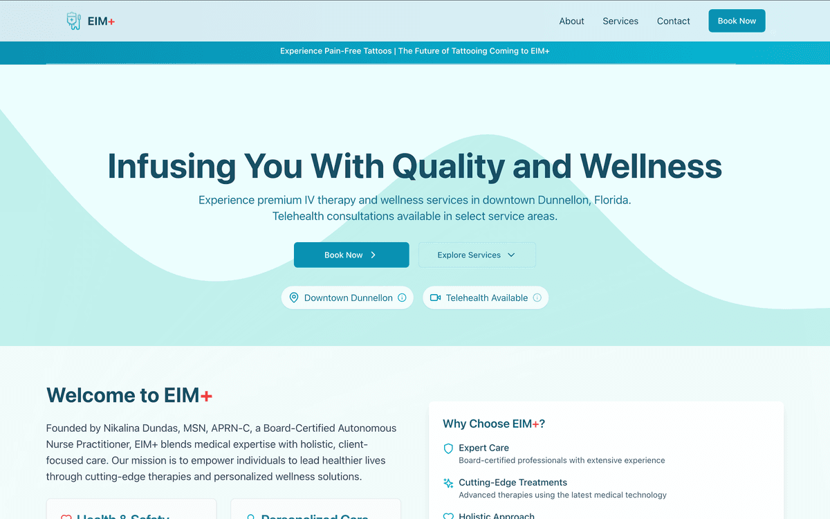 Extreme Infused Medical Plus - A high-performance medical services platform showcasing wellness treatments and enabling seamless appointment booking