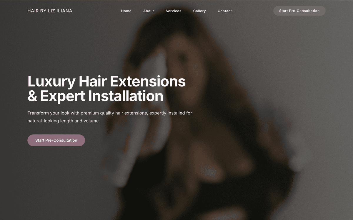 Hair by Liz Iliana - An elegant, high-performance portfolio showcasing luxury hair extension services with seamless social media integration