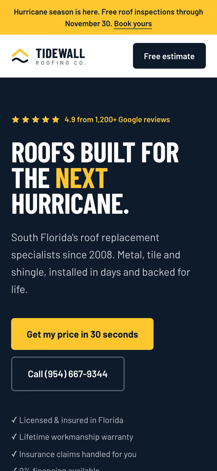 The Tidewall Roofing concept on a phone