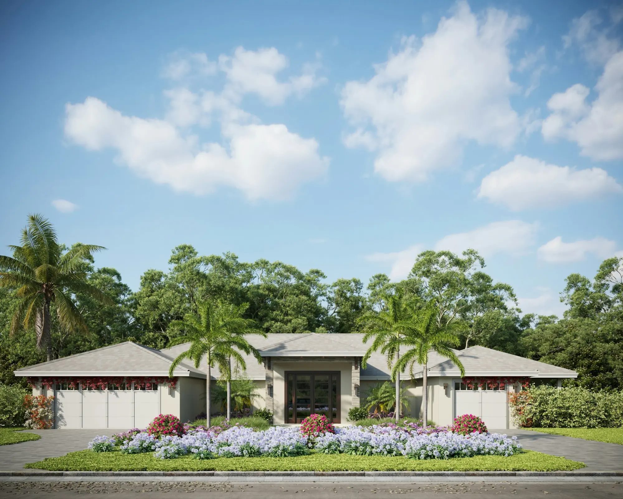 A single-story Florida home with palm trees